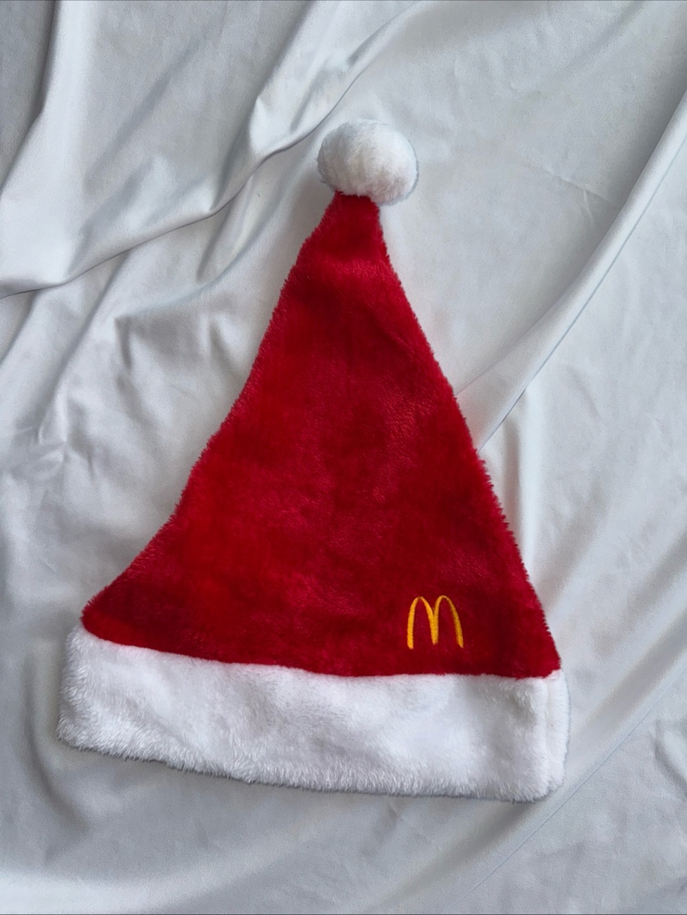 McDonald's Red and White Plush Santa Hat with Yellow Arches
